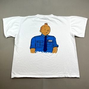 Vintage Tin Tin T-Shirt Adult Large White Adventures Comics Phuket Thailand 90s